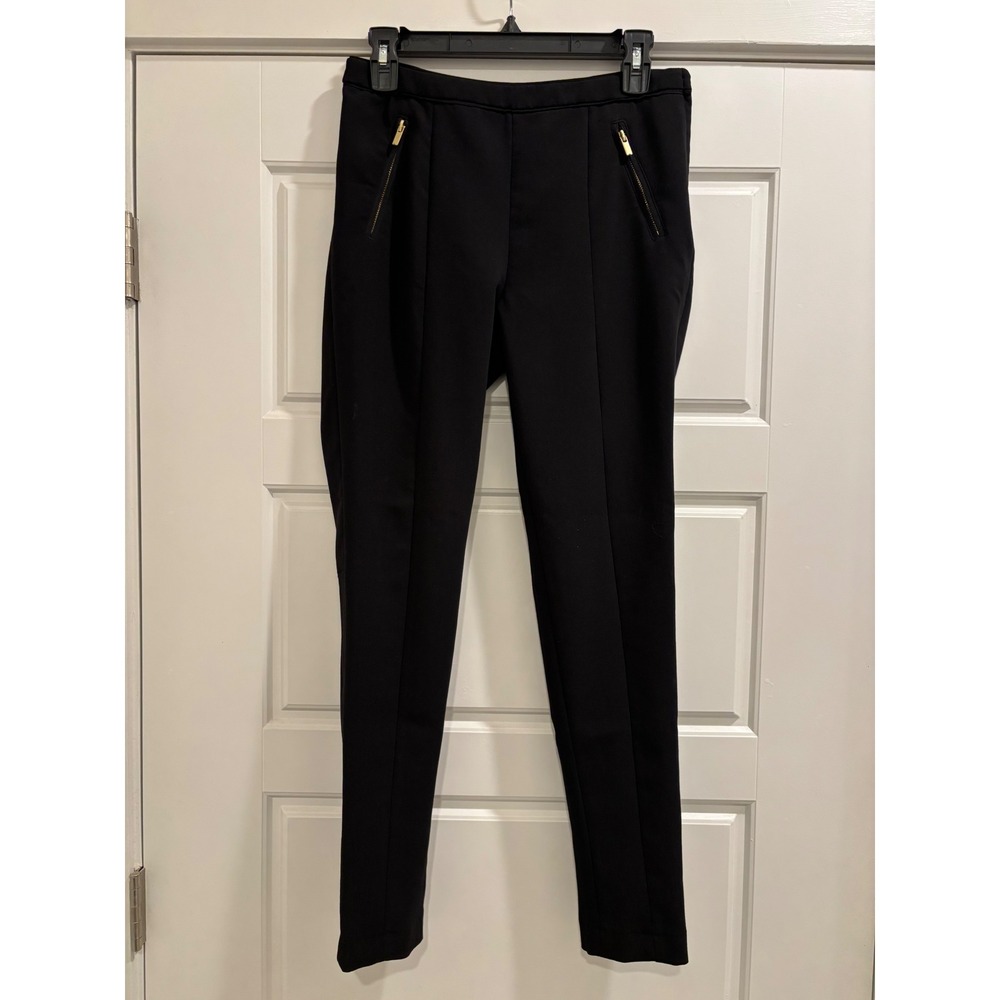 HM Womens Black Skinny Dress Pants Gold Zipper Pockets Side Zip Size 6